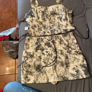 Black and Cream Tie-Dye Two-Piece Set